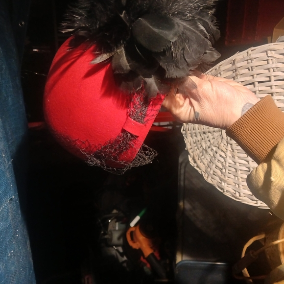 Bold Red and Black Hat with Textured Design - Picture 5 of 12